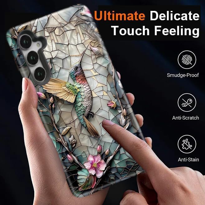 Compatible for Samsung Galaxy S26 Plus 5G Case, Dual Layer Heavy Duty 2 in 1 Shockproof Protective Phone Case,Stained Glass Hummingbird Floral