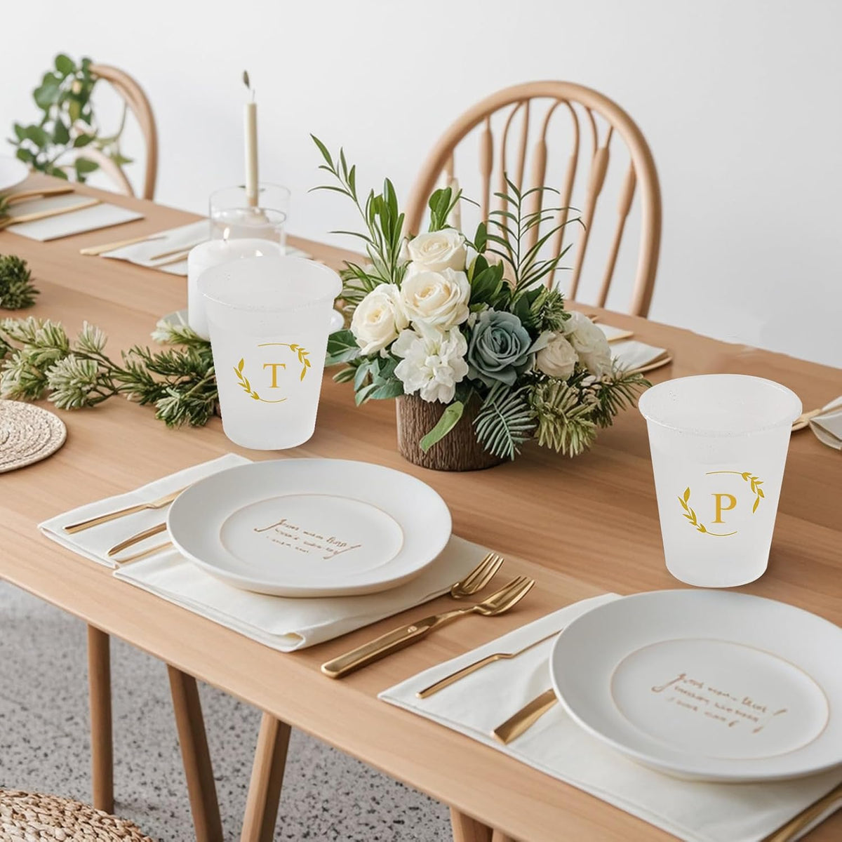 100 Monogrammed Cups Disposable Initial Plastic Cup 12 oz Wedding Personalized Cup for Wedding Reception Baby Shower Birthday Party(Letter H)
