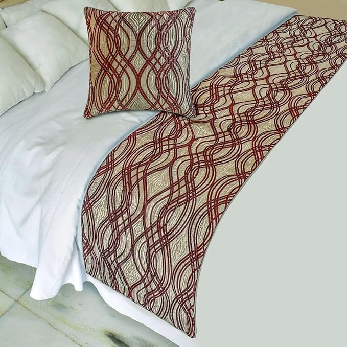 The HomeCentric King/Queen/Twin Brown Decorative Bed Runner Full 68"x18" Bed Runner Without Pillow Cover, Quilted, Swirl Pattern Bed Scarf on Satin Fabric - Brown Swirls