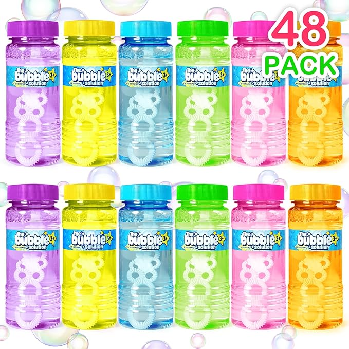 48 Pcs Bubble Bottles with Wand,Bubbles Party Favors for Kids,Summer Toys, Blow Bubbles Solution Novelty Toy, Party Favors, Birthday Party Supplies, Outdoor & Indoor Activity,4oz,6 Colors