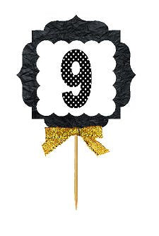 9th Birthday Anniversary Gold Ribbon Novelty Cupcake Appetizer Decoration Toppers / Picks -12ct
