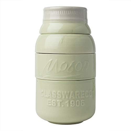 Comfify Mason Jar Kitchenware - Green Ceramic Decor with 4 Measuring Cups, 4 Measuring Spoons and Spoon Rest - Vintage Style