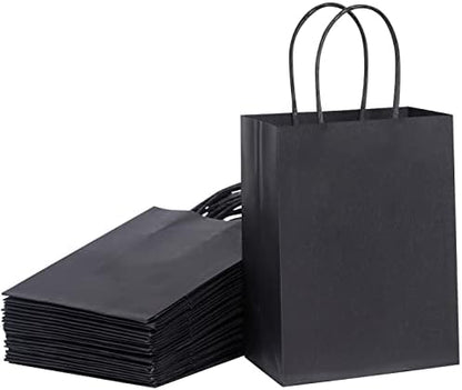 SUNCOLOR 50-Pack Mini Paper Gift Bags, 6" Mini Goodie Bags, Black Handle Party Favor Bags for Birthday, Halloween, Wedding