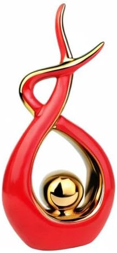 Norrclp Home Decor Modern Abstract Art Ceramic Statue Table Decorations for Dining Room Living Room Office Centerpiece (Red and Gold, Large)