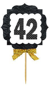 42nd Birthday Anniversary Gold Ribbon Novelty Cupcake Appetizer Decoration Toppers / Picks -12ct