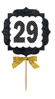 29th Birthday Anniversary Gold Ribbon Novelty Cupcake Appetizer Decoration Toppers / Picks -12ct