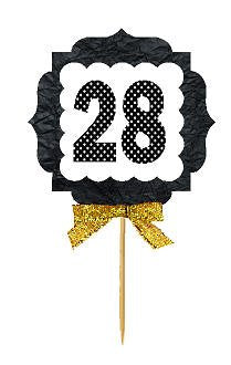 28th Birthday Anniversary Gold Ribbon Novelty Cupcake Appetizer Decoration Toppers / Picks -12ct