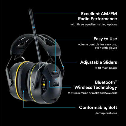 3M WorkTunes Connect + AM/FM Wireless Hearing Protector with Bluetooth, 26 dB NRR
