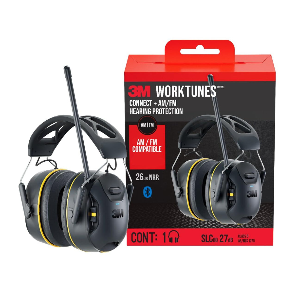 3M WorkTunes Connect + AM/FM Wireless Hearing Protector with Bluetooth, 26 dB NRR