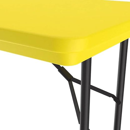 Correll 24"x48" Commercial Folding Table, Yellow Light Weight, Waterproof, Virtually Indestructible Blow Molded Plastic Top, Steel Ladder Frame, Made in The USA