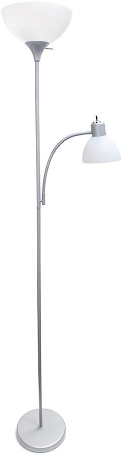 Simple Designs LF2000-SLV Mother-Daughter Floor Lamp with Reading Light, Silver