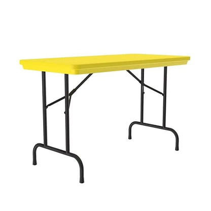 Correll 24"x48" Commercial Folding Table, Yellow Light Weight, Waterproof, Virtually Indestructible Blow Molded Plastic Top, Steel Ladder Frame, Made in The USA