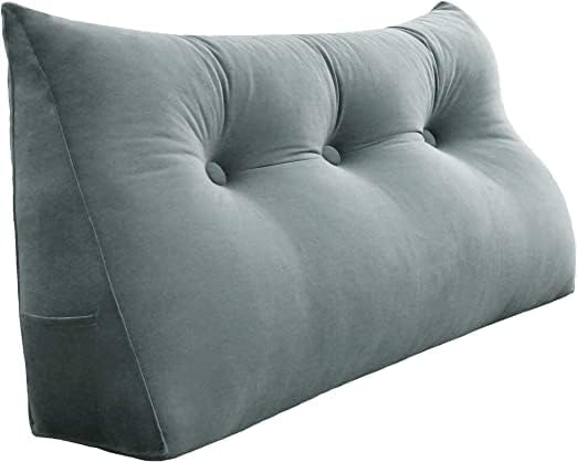Wedge Headboard Pillow Dorm Room Reading Pillow Back Support for Sitting Up in Bed Bolster Lumbar Cushion Body Pillow Positioning Bedrest Velvet 39in Light Gray Twin