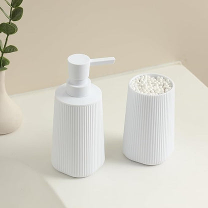 YAUKPH Bathroom Accessories Set 2 Piece Soap Dispenser and Toothbrush Holder for Bathroom Countertop Striped White