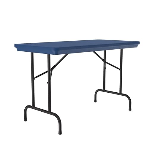 Correll 24"x48" Commercial Folding Table, Royal Blue Light Weight, Waterproof, Virtually Indestructible Blow Molded Plastic Top, Steel Ladder Frame, Made in The USA