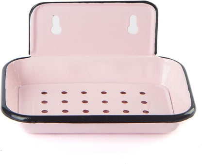 Enamel Soap Dish, Pink Wall Mount with Drip Tray- 5.5 x 4 inch - Vintage Farmhouse Style (Pink Wall Mount)