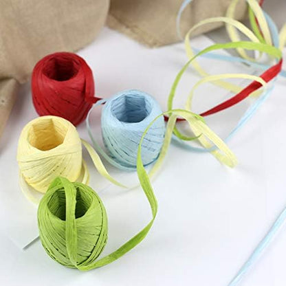 Raffia Paper Ribbon Twine Strings 15 Rolls 15 Colors Set for DIY Craft Gift Box Packing