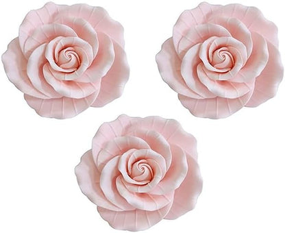 O'Creme Pink Garden Roses Gumpaste Flower Set - 3” Edible Flowers for Cake Decorating - Sugar Paste Decorations for Cakes, Candy, Cupcake Toppers - Birthday, Valentine's Day, Baby Shower - Set of 3