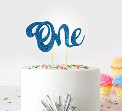 Sky Blue One Cake Topper Decoration, Elegant Number One Cake Topper for First Birthday Celebration, Party Cake Decoration for Dessert Table, Photo Display and Event Supplies