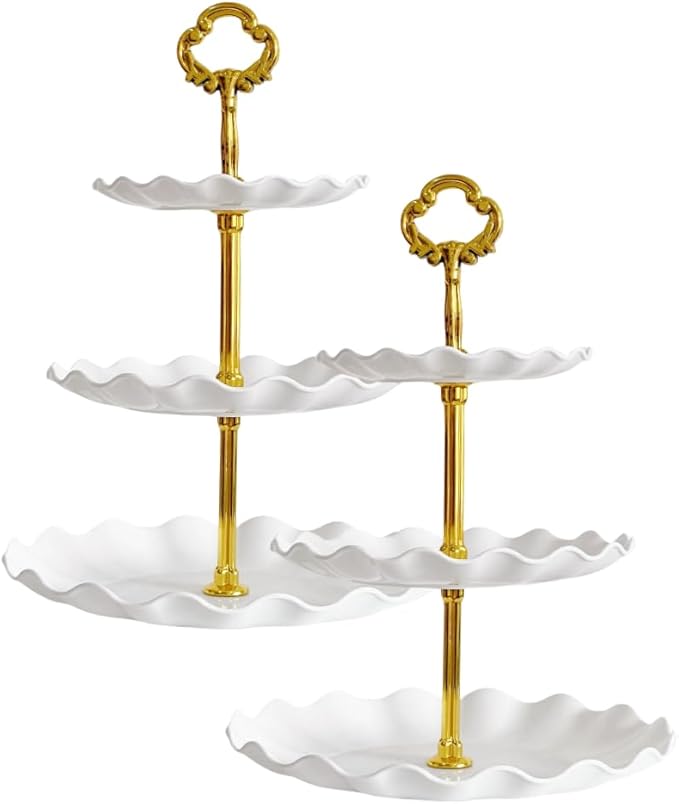 WEEK NINE 2 Pack of 3 Tier Cupcake Stand, White Plastic Tiered Serving Stand, Dessert Tray for Tea Party, Baby Shower and Wedding