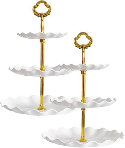 WEEK NINE 2 Pack of 3 Tier Cupcake Stand, White Plastic Tiered Serving Stand, Dessert Tray for Tea Party, Baby Shower and Wedding