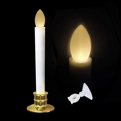 2 Pack Flameless Taper Candles with Remote/Timer & Suction Cup, Battery Operated Flickering LED Window Candles, Vintage Christmas Electric Fake Candlesticks, Golden Holder