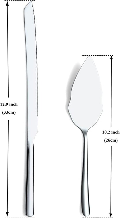 Wedding Cake Knife and Server Set, Stainless Steel Cake Cutting Set for Wedding, Include Cake Cutter and Cake Server for Wedding, Parties, Activities, Family, Dishwasher Safe (Shiny Silver)