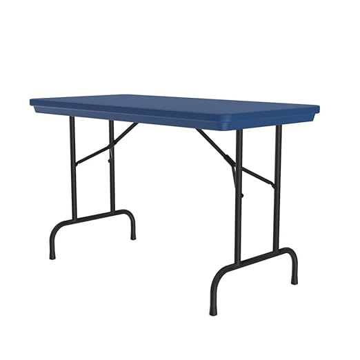 Correll 24"x48" Commercial Folding Table, Royal Blue Light Weight, Waterproof, Virtually Indestructible Blow Molded Plastic Top, Steel Ladder Frame, Made in The USA