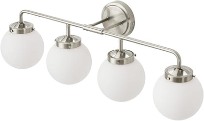 Bathroom Light Fixtures Over Mirror, Brushed Nickel Modern Vanity Lighting with Milk White Glass Globe Shades 4-Light Farmhouse Wall Sconce