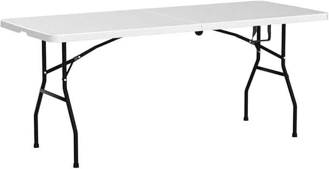 Plastic Folding Table 6ft Heavy Duty Foldable Utility Table with Carrying Handle for Camping Picnic BBQ Party Banquet Backyard, 500LBS Capacity, White
