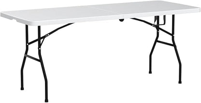 Plastic Folding Table 6ft Heavy Duty Foldable Utility Table with Carrying Handle for Camping Picnic BBQ Party Banquet Backyard, 500LBS Capacity, White