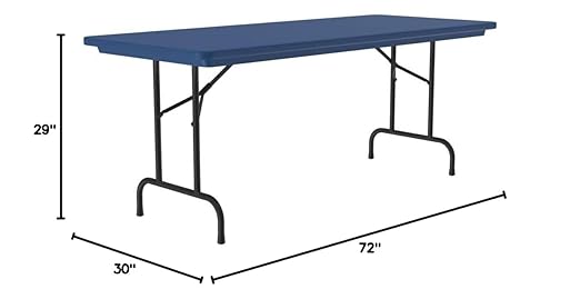 Correll 30"x72" Commercial Folding Table, Royal Blue Light Weight, Waterproof, Virtually Indestructible Blow Molded Plastic Top, Steel Ladder Frame, Made in The USA