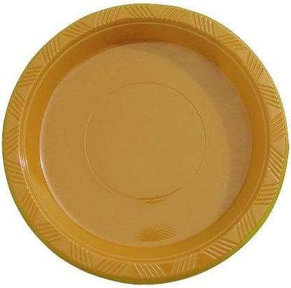 Exquisite Party Solids Gold Plastic Plates For Party Supplies 9" Gold Disposable Plates Heavy Duty 50 Pcs Plastic Dinnerware Sets Heavy Duty 350 GSM Disposable Dinnerware Set