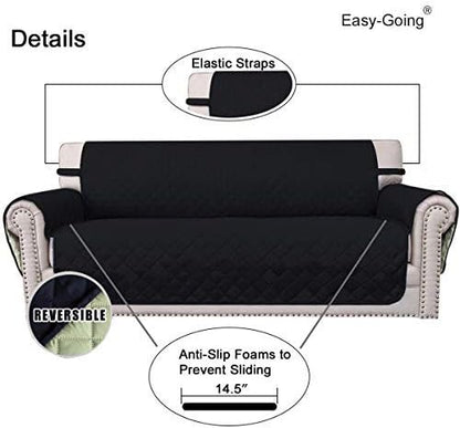 Easy-Going 4 Seater Sofa Slipcover Reversible Sofa Cover Water Resistant Couch Cover with Foam Sticks Elastic Straps Furniture Protector for Pets Children Dog Cat (XX-Large, Black/Beige)