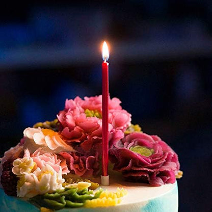 12 Count Long Thin Red Birthday Cake Candles in Holders for Birthday Wedding Party Cupcake Decorations Tall Candle