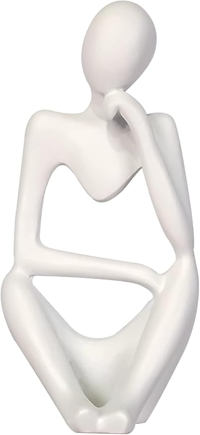 Creative Resin Thinker Minimal Abstract Art Sculpture Statue Figurines Home Office Bookshelf Desktop Decor (White, Right, Small)