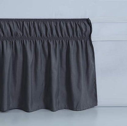 MEILA Wrap Around Bed Skirt Three Fabric Sides Elastic Dust Ruffled 16 Inch Tailored Drop,Easy to Install Fade Resistant-Dark Grey, Twin/Full