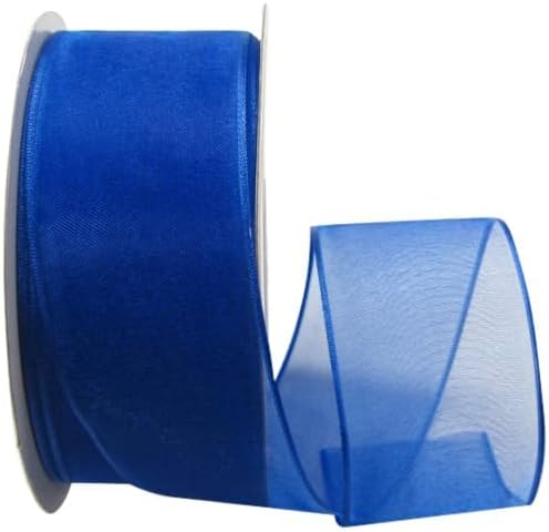 Ribbon Bazaar Sheer Organza Wired Ribbon - Wire Edged Ribbon for Floral Decor, Table Arrangements, Apparel Embellishment & More - 1-1/2" Royal Blue 25yd Spool