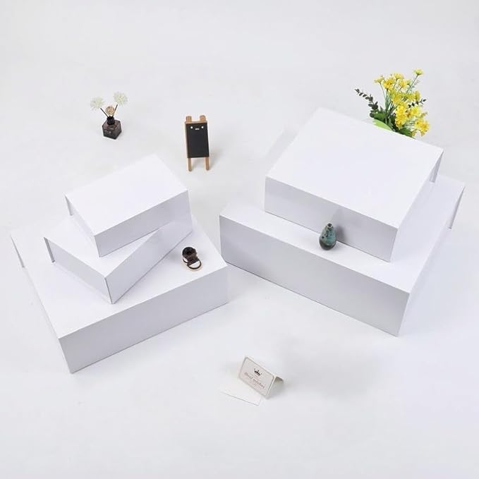 UoeRing 6 Pack White Gift Box 9.5x6x3 inch Small Luxury Gift Box for Presents with Magnetic Lid Collapsible,Bridesmaid Proposal,Contains Card, Ribbon, Tissue Paper,Shredded Paper Fille
