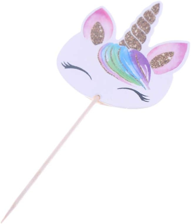 CCINEE 48pcs Rainbow Unicorn Cupcake Toppers Picks Double-Sided Paper Unicorn Cake Toppers for Birthday Party Dessert Decoration