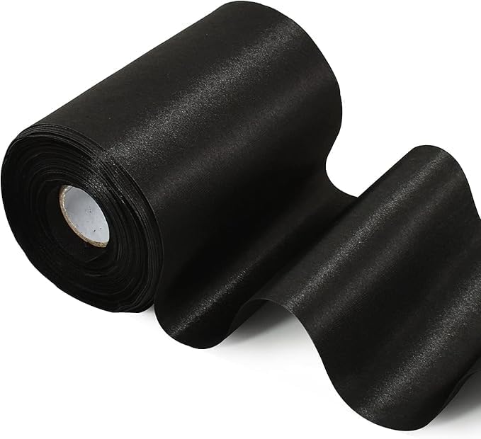 TONIFUL 4 Inch x 11 Yards Wide Black Satin Ribbon Solid Fabric Large Ribbon for Cutting Ceremony Kit Grand Opening Chair Sash Table Hair Car Bows Sewing Craft Gift Wrapping Wedding Party Decoration