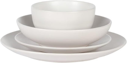 Gibson Home Queenslane 16 Piece Plates and Bowls Dishes Stoneware Ceramic Dinnerware Sets - Matte White