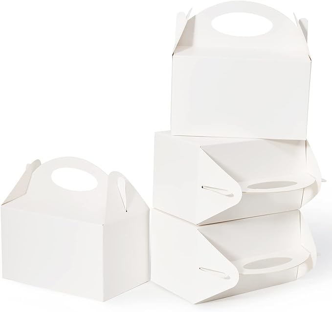 12 Pcs Small Party Treat Boxes, 6 Inch Candy Cookie Goodie Gift Bags Gable Box for Kids Birthday Party, White