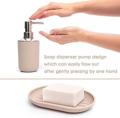 Moss & Stone 6-Piece Bathroom Accessories Set, Includes Soap Dispenser, Toothbrush Holder, Toothbrush Cup, Soap Dish, Complete Bathroom Decor Set (Beige)