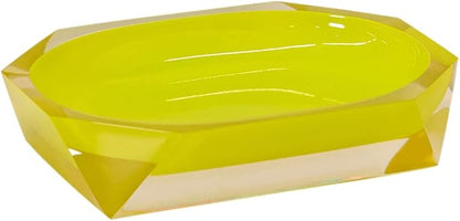 Faceted Soap Dish, Durable Resin, Smooth, Easy to Clean, for Stylish Bathroom Décor, Yellow, 4x5, Sold Individually