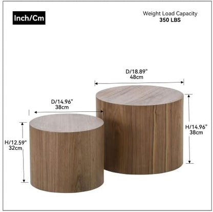 Small Coffee Table Nesting End Table Set of 2, Round Coffee Table Wood Side