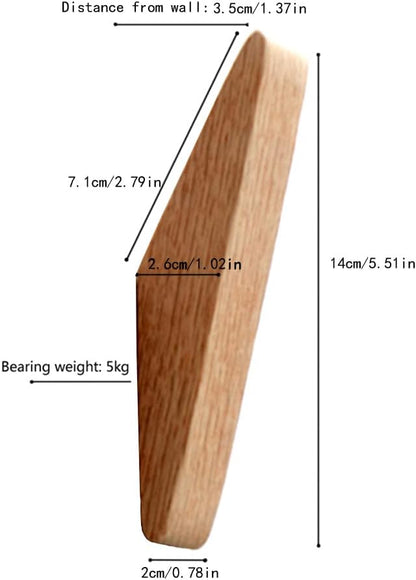Pack 6 Wood Wall Hooks, Oak Coat Hooks Minimalist Design Heavy Duty Robe Hook Wall Mounted Rustic Wooden Clothes Hanger Hat Rack Hooks for Hanging Bathroom Towels.