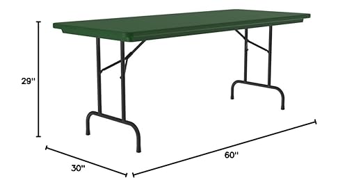Correll 30"x60" Commercial Folding Table, Forest Green Light Weight, Waterproof, Virtually Indestructible Blow Molded Plastic Top, Steel Ladder Frame, Made in The USA