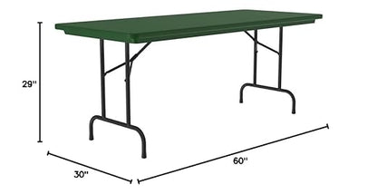Correll 30"x60" Commercial Folding Table, Forest Green Light Weight, Waterproof, Virtually Indestructible Blow Molded Plastic Top, Steel Ladder Frame, Made in The USA