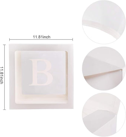 Baby Shower Boxes Party Decorations – 4 pcs Transparent Balloons Boxes Décor with Letters Baby Blocks Design for Baby Shower Gender Reveal Backdrop